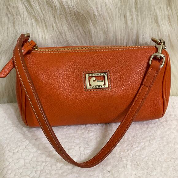 DOONEY & BOURKE Vintage Y2K Orange Pebbled Leather Mini Barrel Bag - Picture 1 of 16